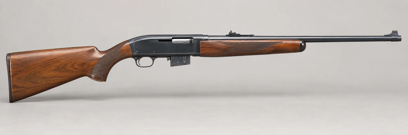 AI-generated illustration of Winchester Model 100, side profile on a light gray background.