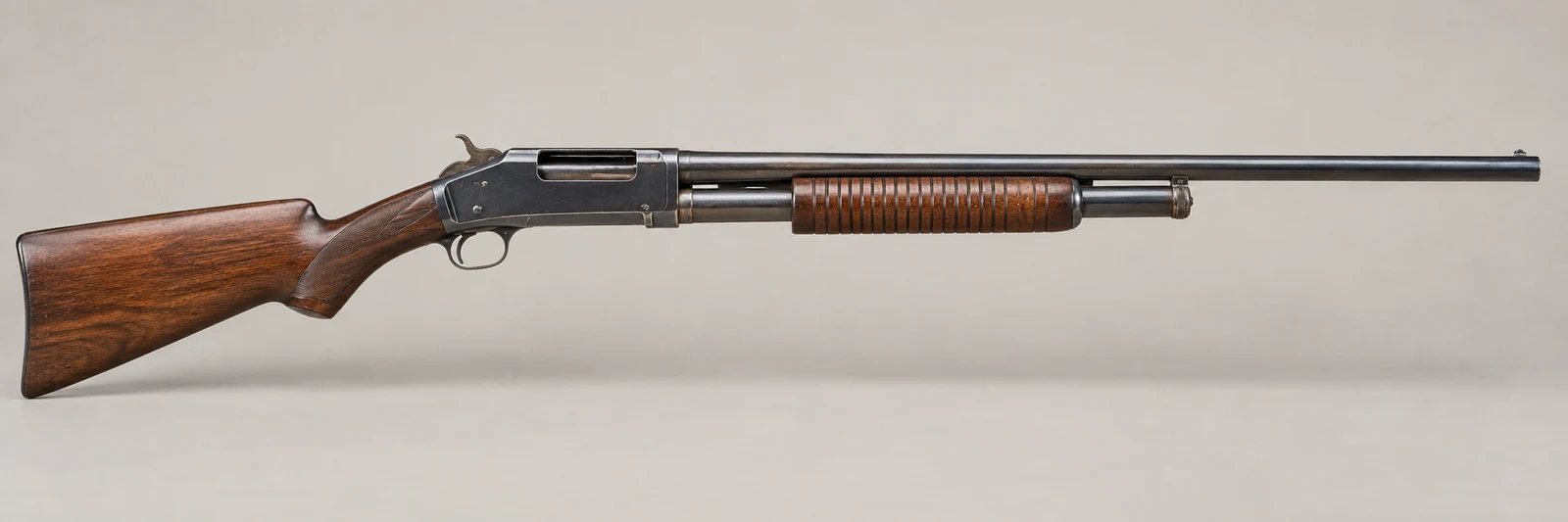 AI-generated illustration of Winchester Model 1893, side profile on a light gray background.