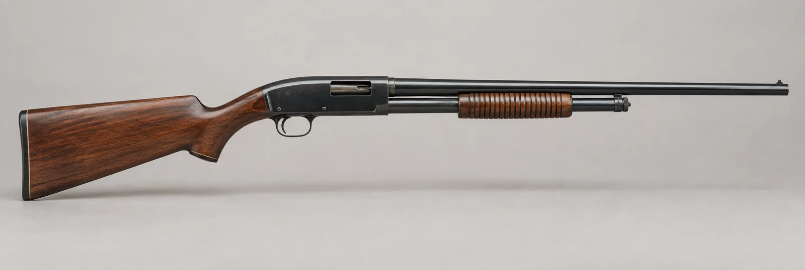 AI-generated illustration of Winchester Model 42, side profile on a light gray background.