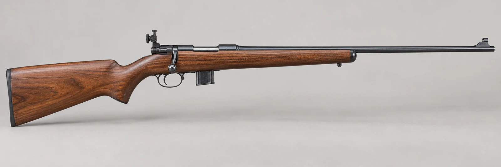 AI-generated illustration of Winchester Model 57, side profile on a light gray background.