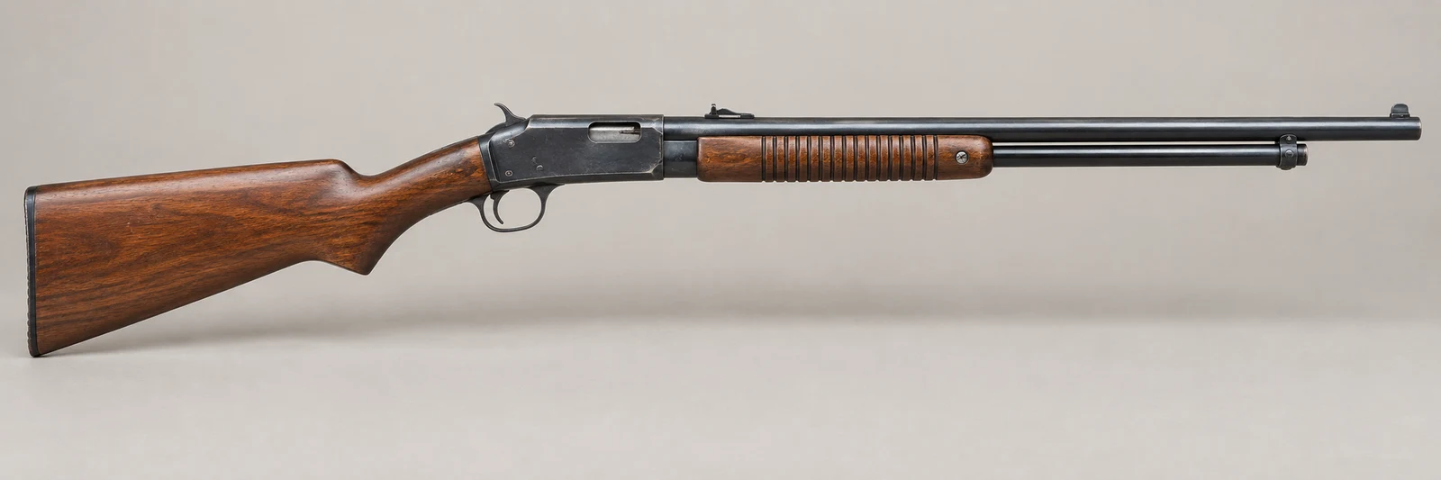 AI-generated illustration of Winchester Model 62A, side profile on a light gray background.
