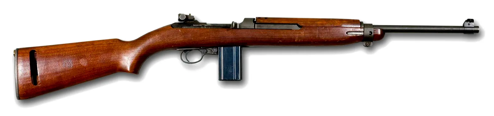 M1 carbine, left side, on a white background.